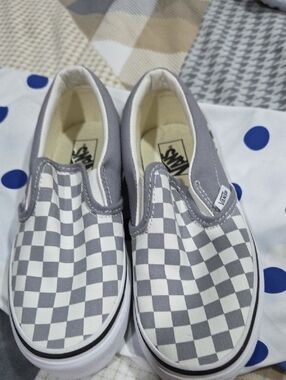 Vans Kids Checkerboard Slip-On Sneakers - Gray & White